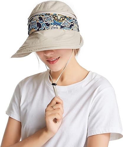 Miniatura 6 de icolor Sombreros de sol para mujer, protección solar UPF 50, sombrero de verano al aire libre, visera con solapa, sombrero de cola de caballo, Marrón