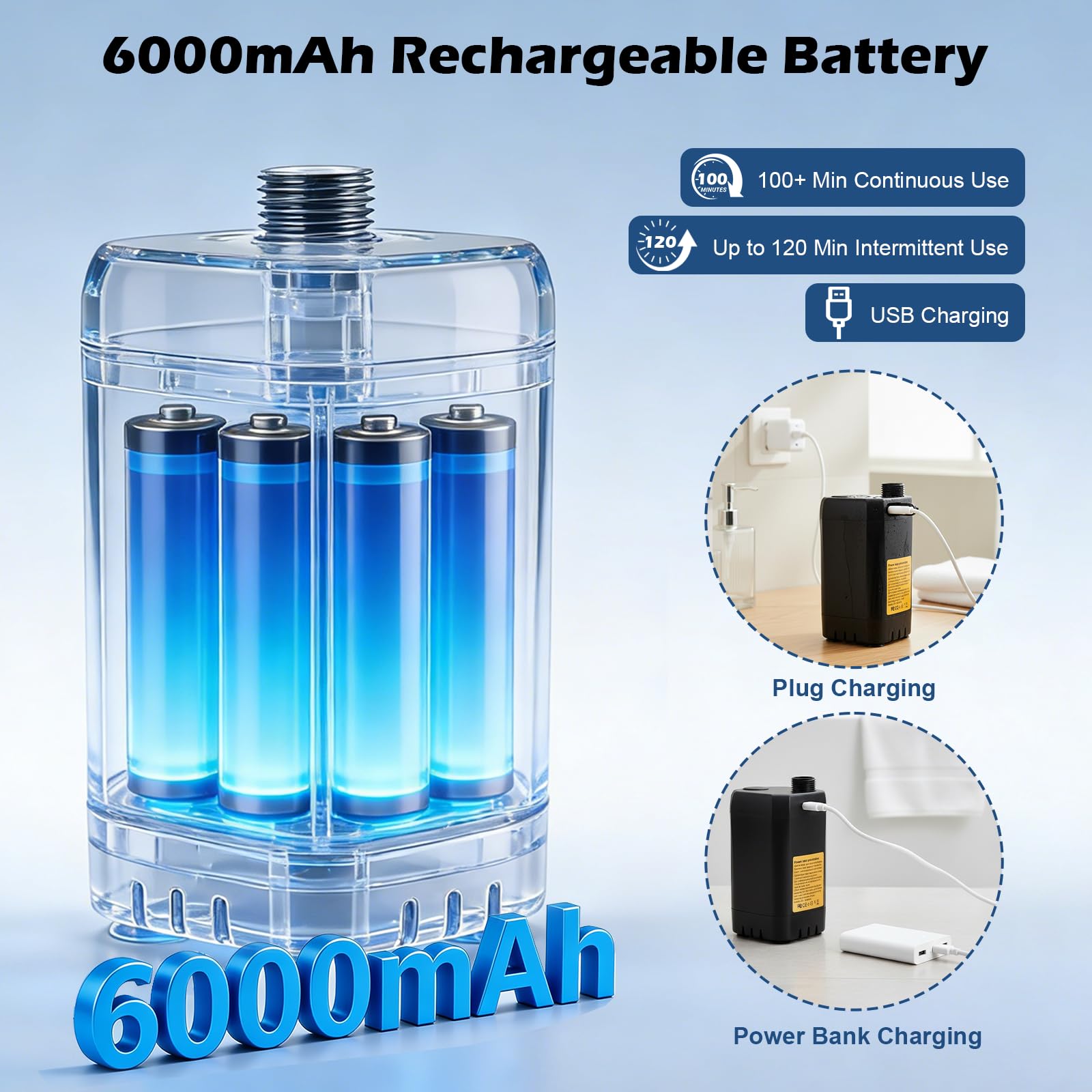 Douche de Camping avec Batterie 6000 mAh, Pompe et Tuyau d'arrosage de 200 cm, Douche Mobile pour Le Jardin, Le Lavage de Voiture, Les Animaux, la Plage et Les Voyages