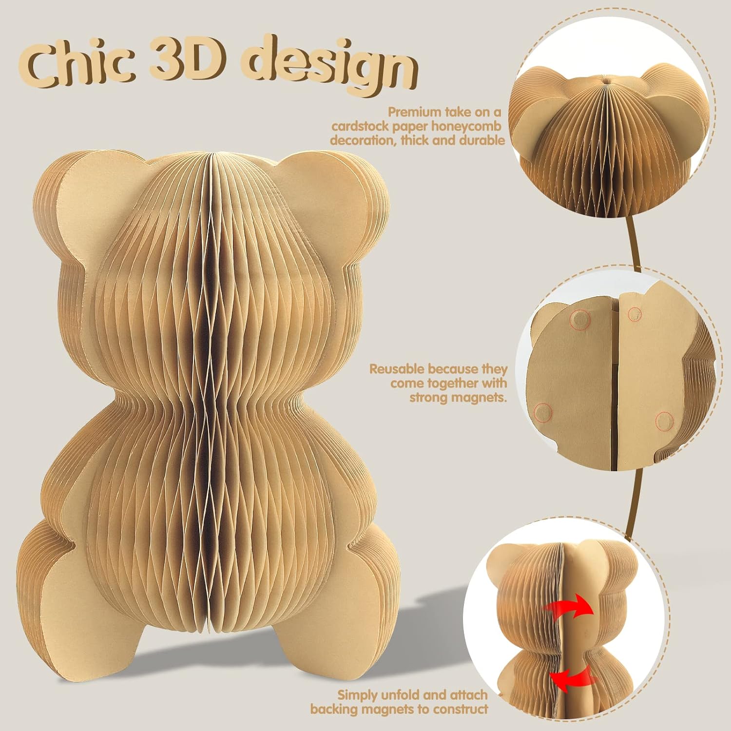 4 Pcs Bear Honeycomb Centerpieces, 10" Cute Bear Table Toppers for We Can Bearly Wait Baby Shower Decorations, Bear Themed Birthday Party Supplies