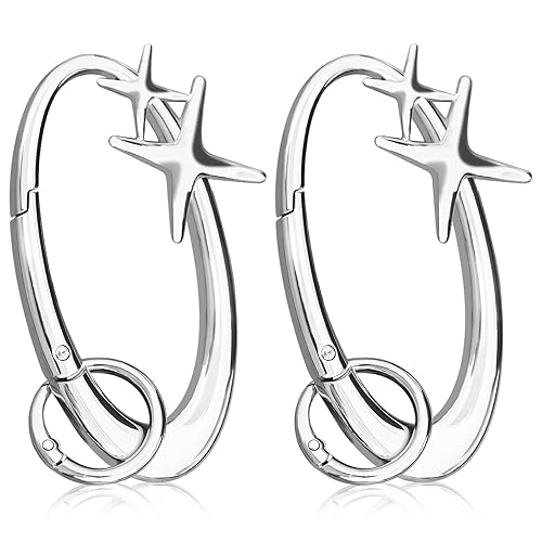 HINGTAI 2Pcs Star Carabiner Keychain Key Ring Cool Shiny Chrome Extra-Large Alloy Material Silver Cute Heavy Duty Hook Holder for Car Keys Handbag Purse Backpack Bag Charms