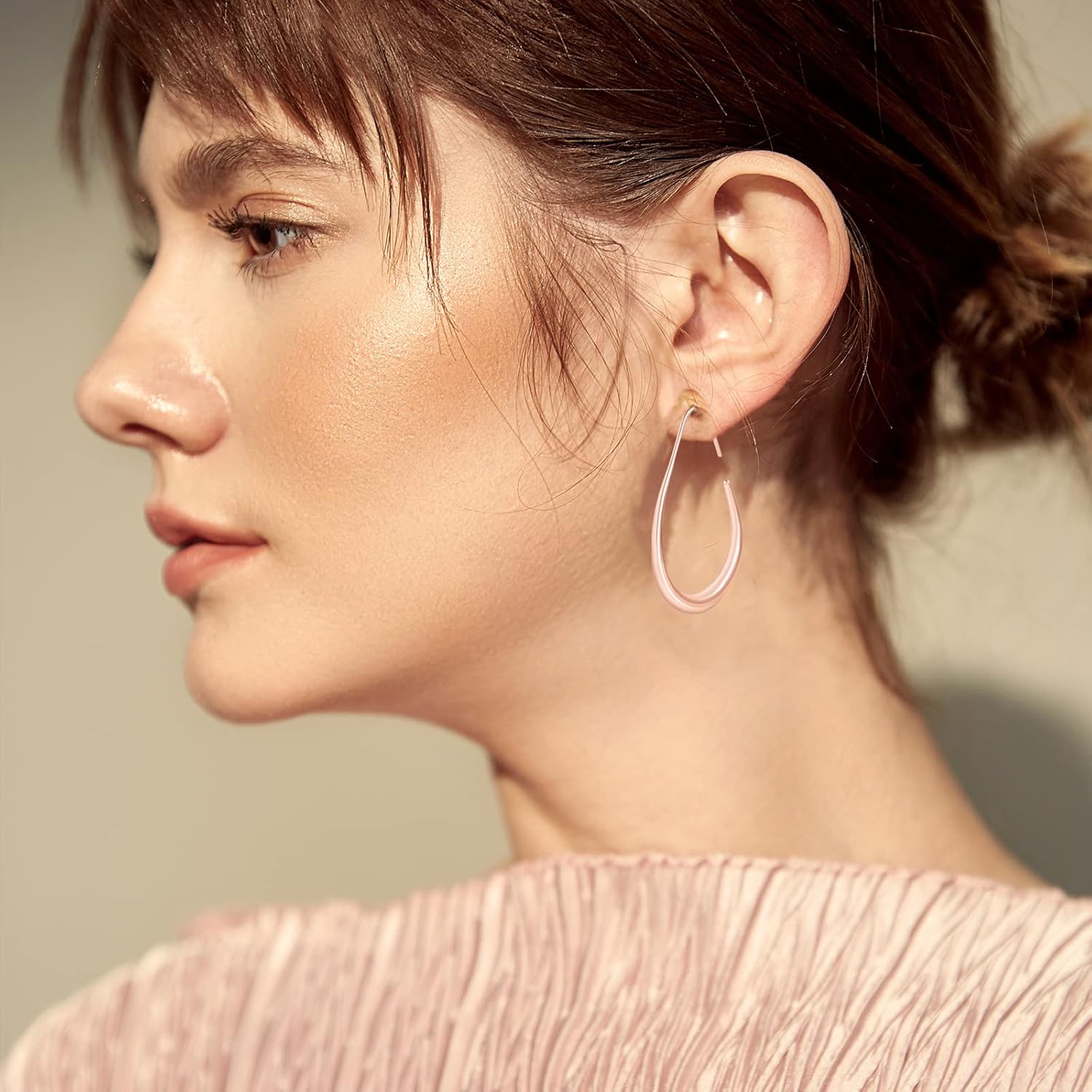 Lightweight Teardrop Hoop Earrings for Women - 14k Gold/White Gold Plated Large Oval Pull Through Hoop Earrings High Polished Statement Jewelry Gift for Women - Image 3