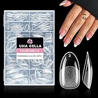 Vista 19 de UNA GELLA 216 puntas de uñas de almendra medianas, uñas postizas de gel preformadas para cobertura completa, uñas postizas francesas acrílicas