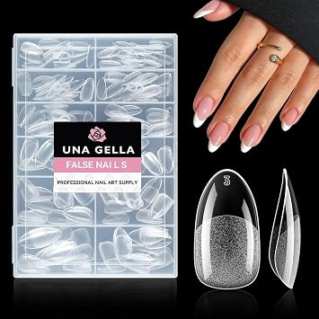 UNA GELLA Medium Oval Fake Nails Pre-shape 216pcs Round Gel Nail Tips Press on Nails for Full Cover Acrylic Round Oval Full Nails False Nails 12 Sizes False Soft Gel Tips