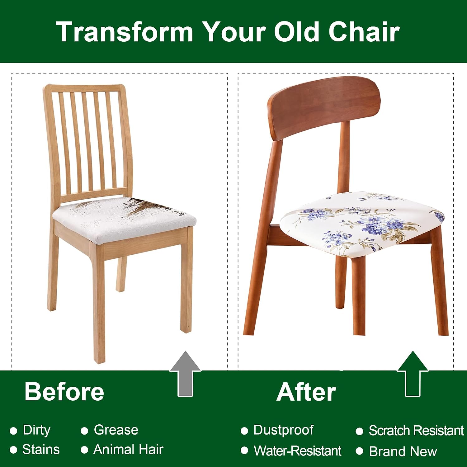 CRFATOP Waterproof Dining Chair Seat Covers Set of 4, Stretch Dining Room Cushion Covers Non-Slip Elastic Seat Cover for Dining Chairs Washable Parson Kitchen Chair Protectors,S,19