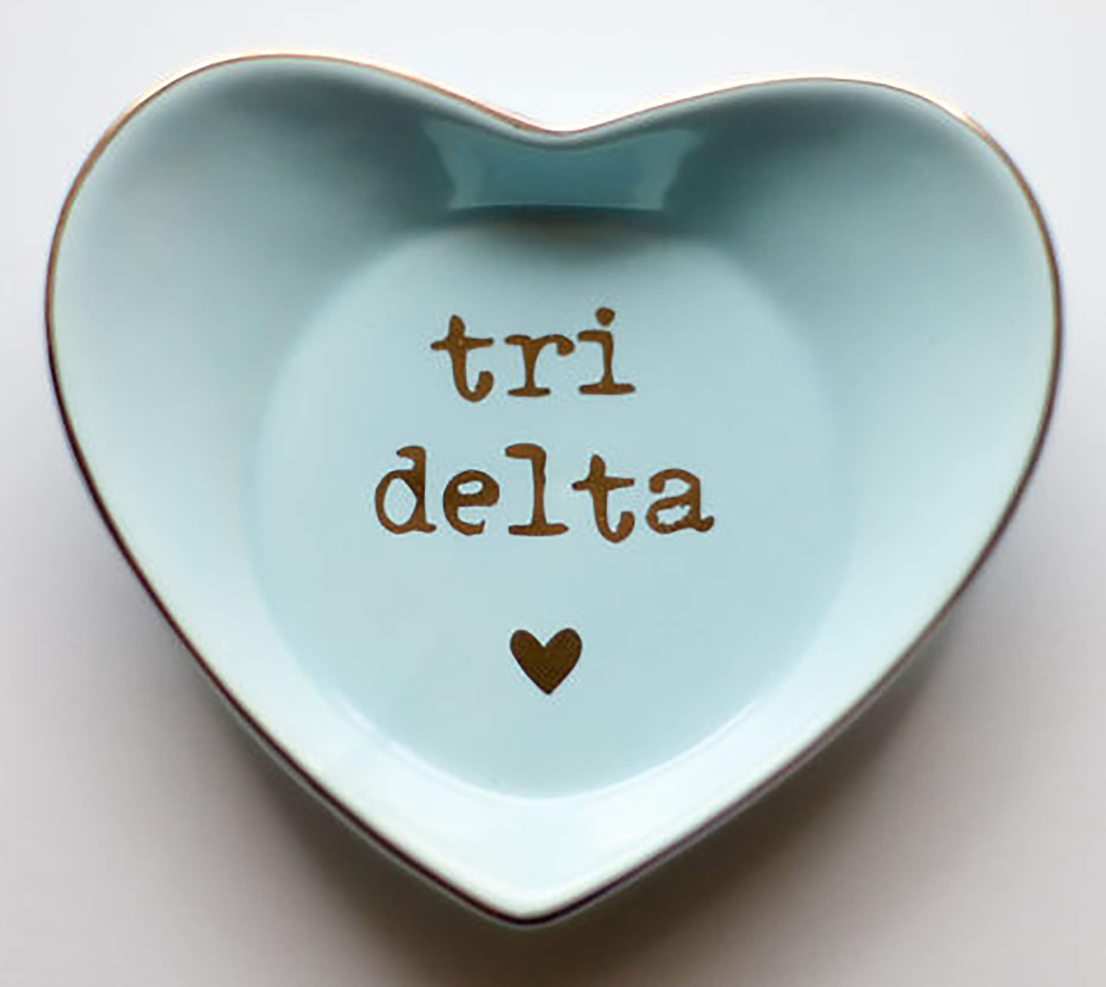 Sorority Shop Delta Delta Delta Jewelry Dish - Heart-Shaped High-gloss finish Ceramic tray with Gold Detailing, Multi-Function Ceramic Ring Dish for Home or Office, Ideal for Jewelry and Keys