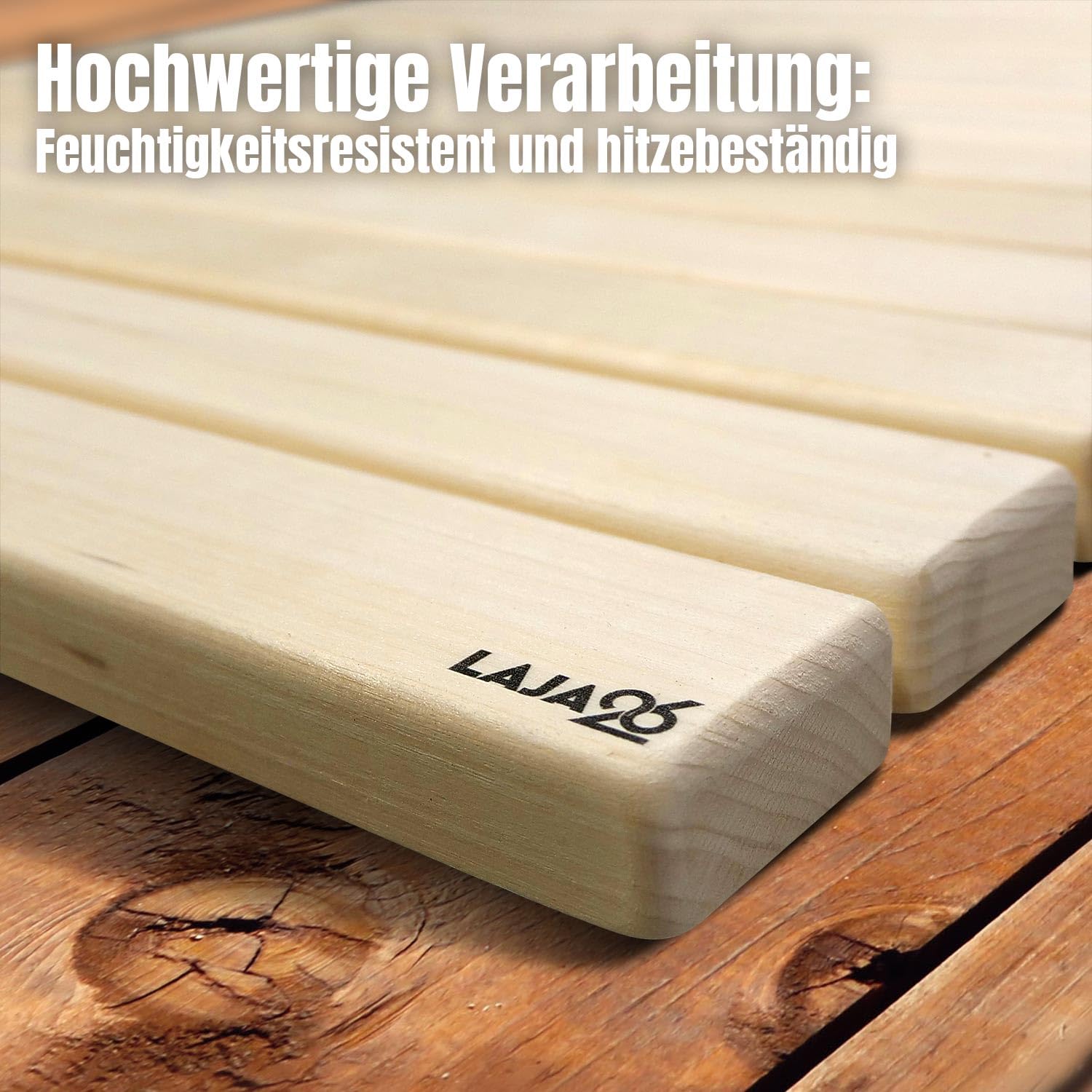 Sauna Bodenmatte 80x60x2 cm FSC Espenholz Rollbar Rutschfest Wärmebeständig Luftfeuchtigkeitsbeständig