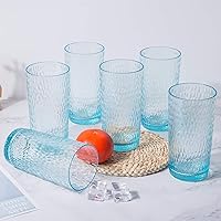 Vista 5 de KX-WARE Vasos acrílicos de plástico con forma de panal de abeja de 22 onzas, juego de 6 unidades, color azul