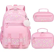 Scothen Backpack for Girls, Daisy Prints Girls Backpack for School with Lunch Bag Pencil Case, Kids Bookbag Kindergarten Elementary Middle School Bag with USB Charging Port