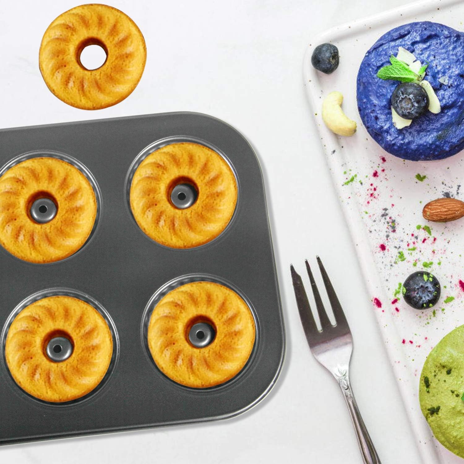 Mini Bundt Pans, OAMCEG 2 Pack 6-Cavity Mini Fluted Tube Cake Pans Non-Stick Donut Pans, High-grade Carbon Steel Bundt Pans for Baking, Bagels Doughnuts Biscuit Cake Baking Tray Maker Pan