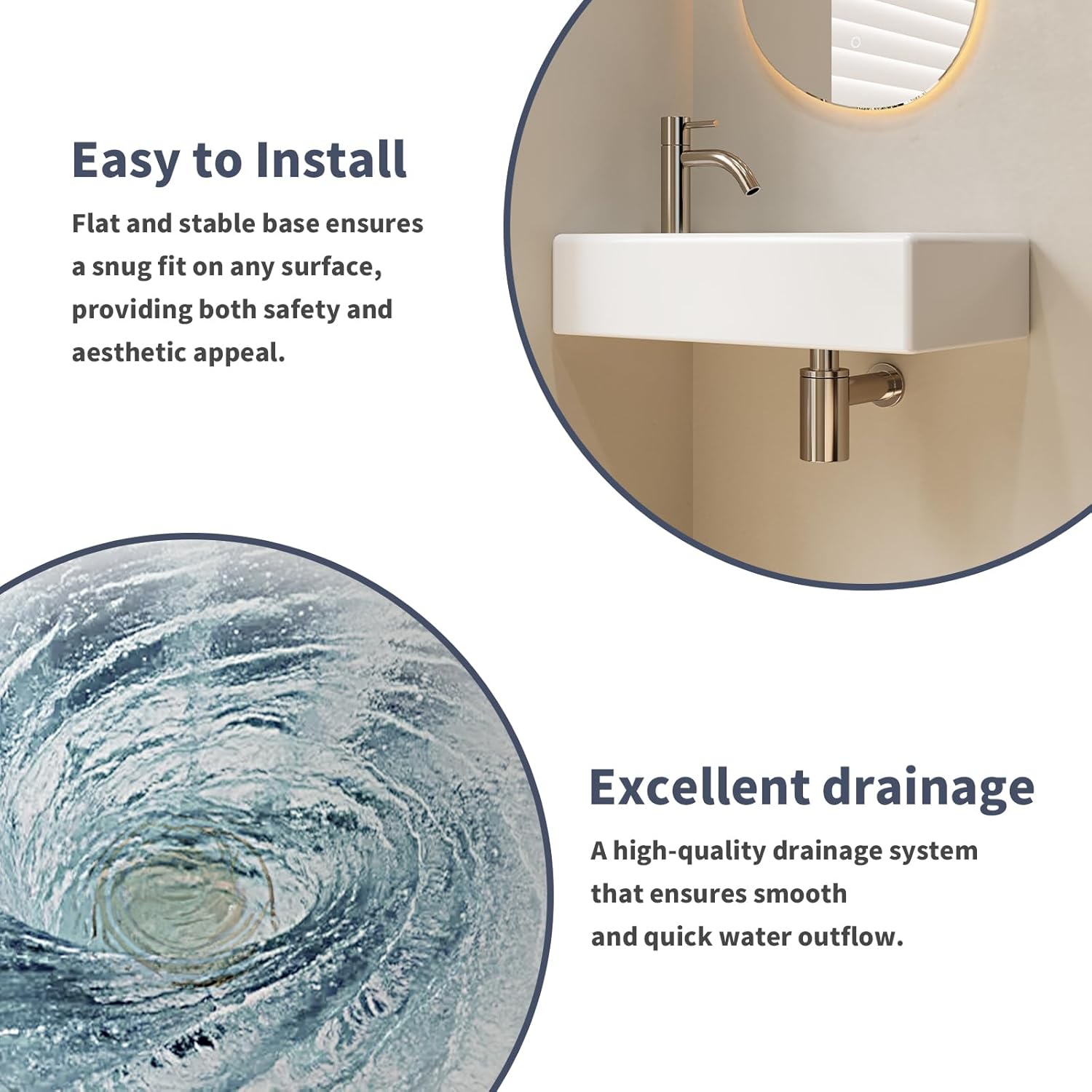 16" x 9" Wall Mount Bathroom Sink Rectangule Floating Sink Porcelain Ceramic White Bathroom Vessel Sink Left Hand Set