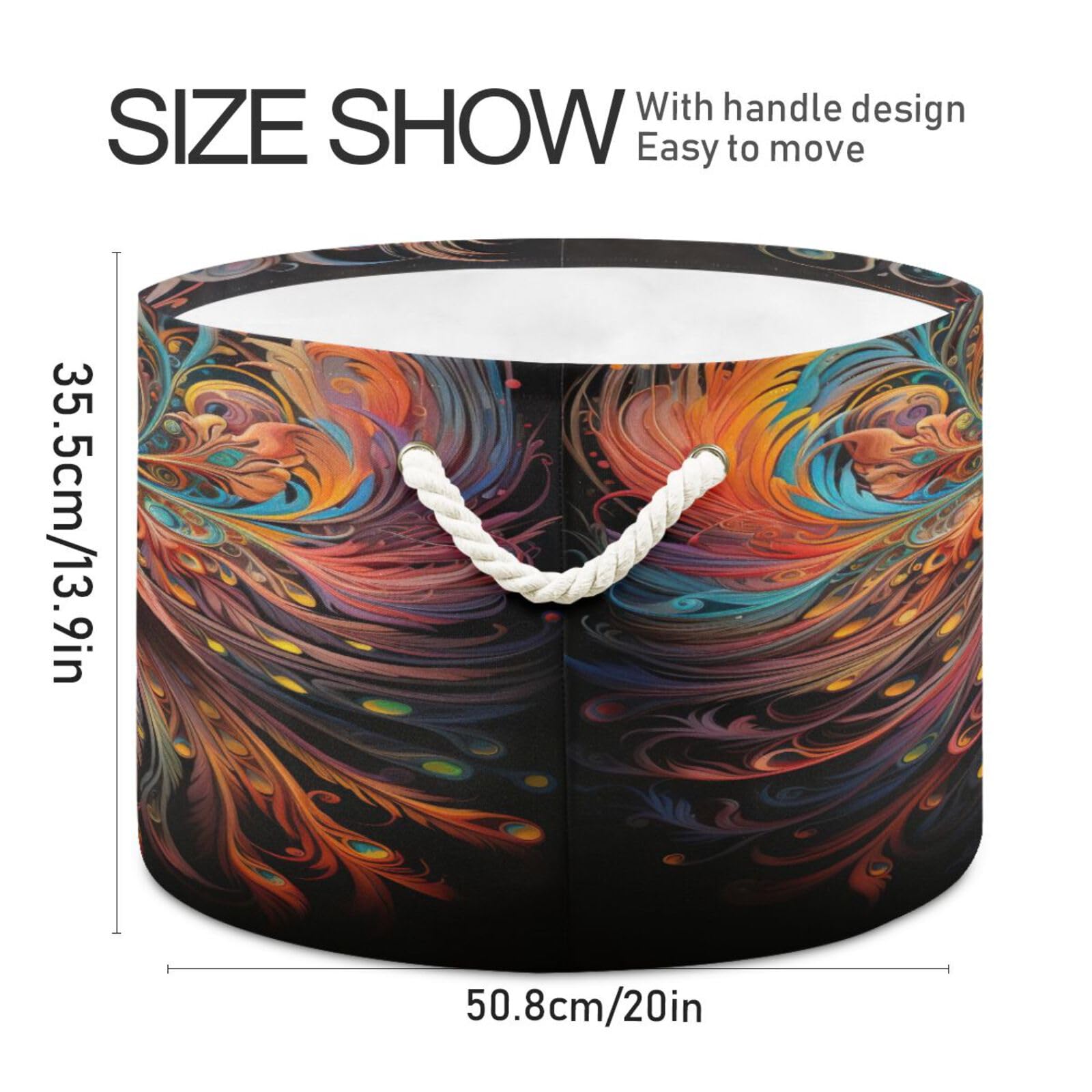 Round Colorful Phoenix Storage Basket Large Organizer Bin Laundry Hamper Toy Storage Basket with Handle for Nursery Clothes Toys 202b4482