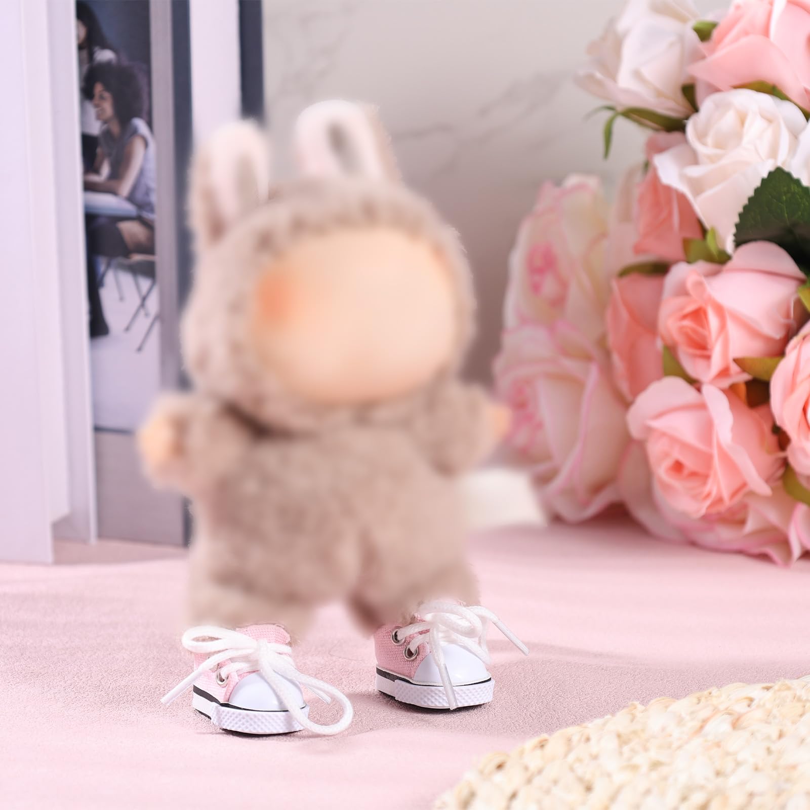 Mikovivi Scarpe di Tela per Bambole, Mini Scarpe Casual Kawaii Carine Accessori Vestiti di Giocattolo Peluche alla Moda per Bambole da 15 cm e 17 cm (Rosa)