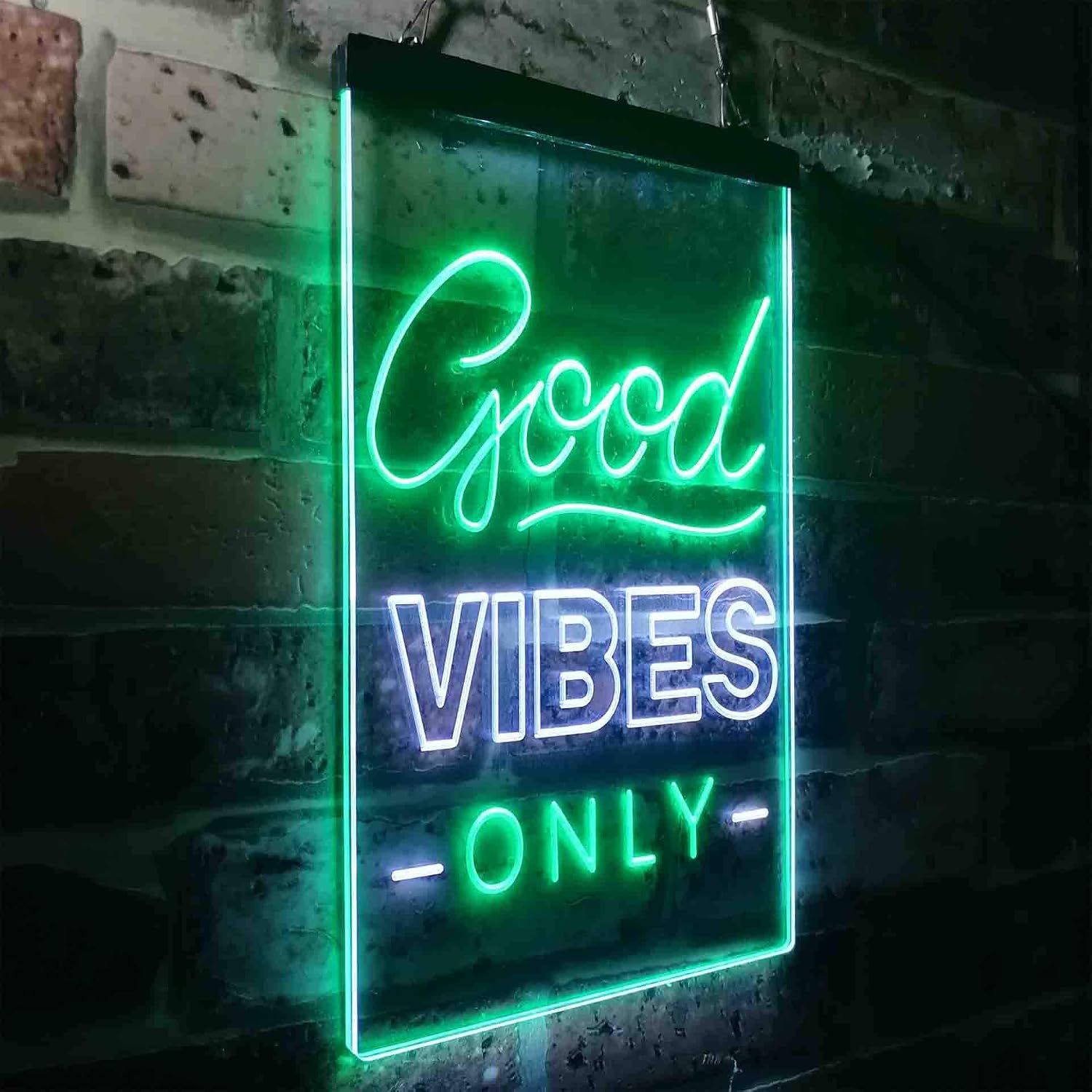 ADVPRO Good Vibes Only Dual Color LED Neon Sign White & Green 8 x 12 Inches st6s23-i3644-wg
