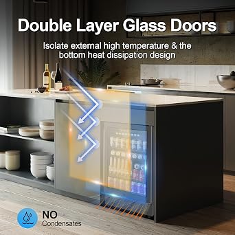 Beverage Refrigerator 24in 200can 5.2Cu.Ft Glass Door Lock LED Home Kitchen