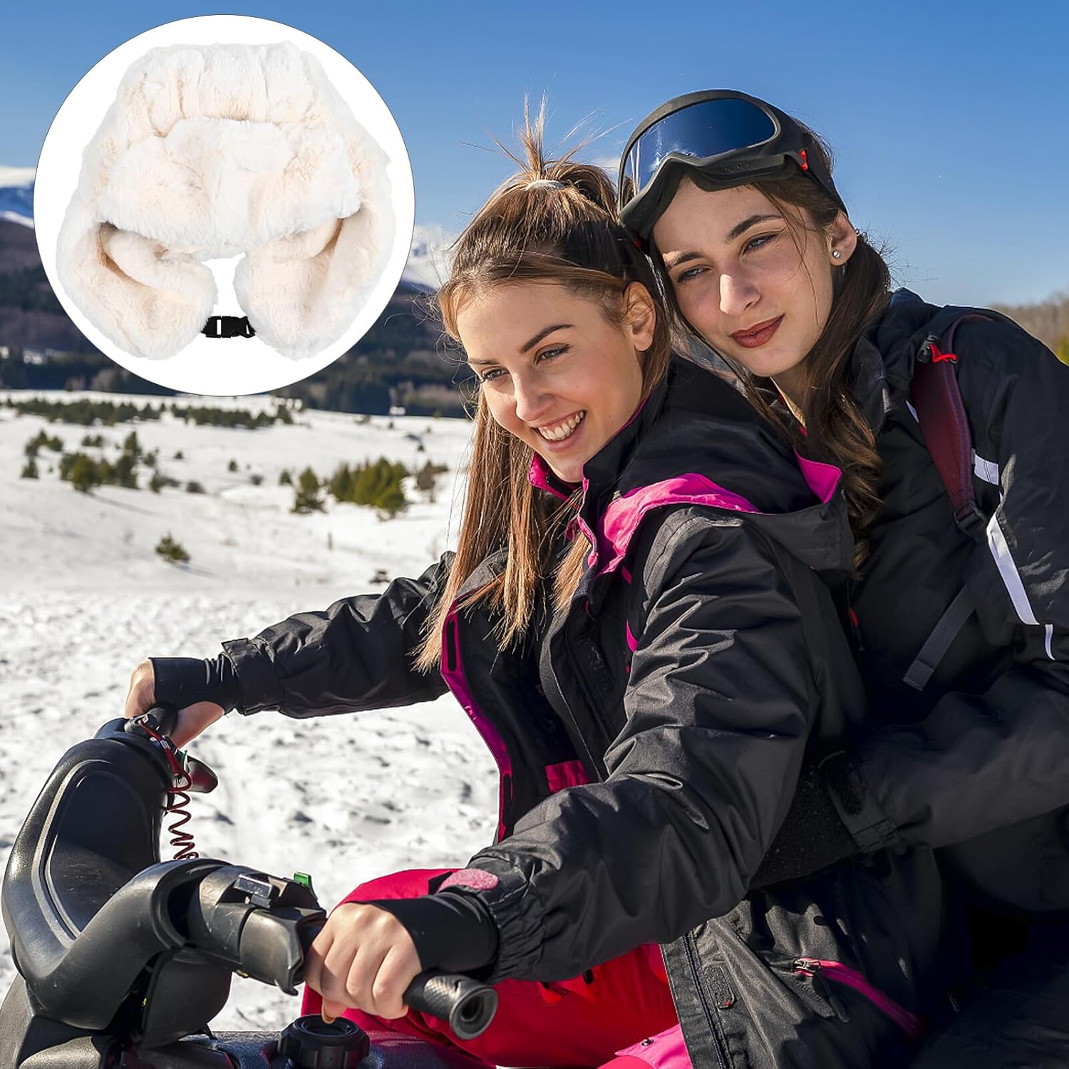 Thick Warm Winter Trapper Hat with Plush Earflap Ear Protection, Windproof Outdoor Warm Cap for Women, Ivory