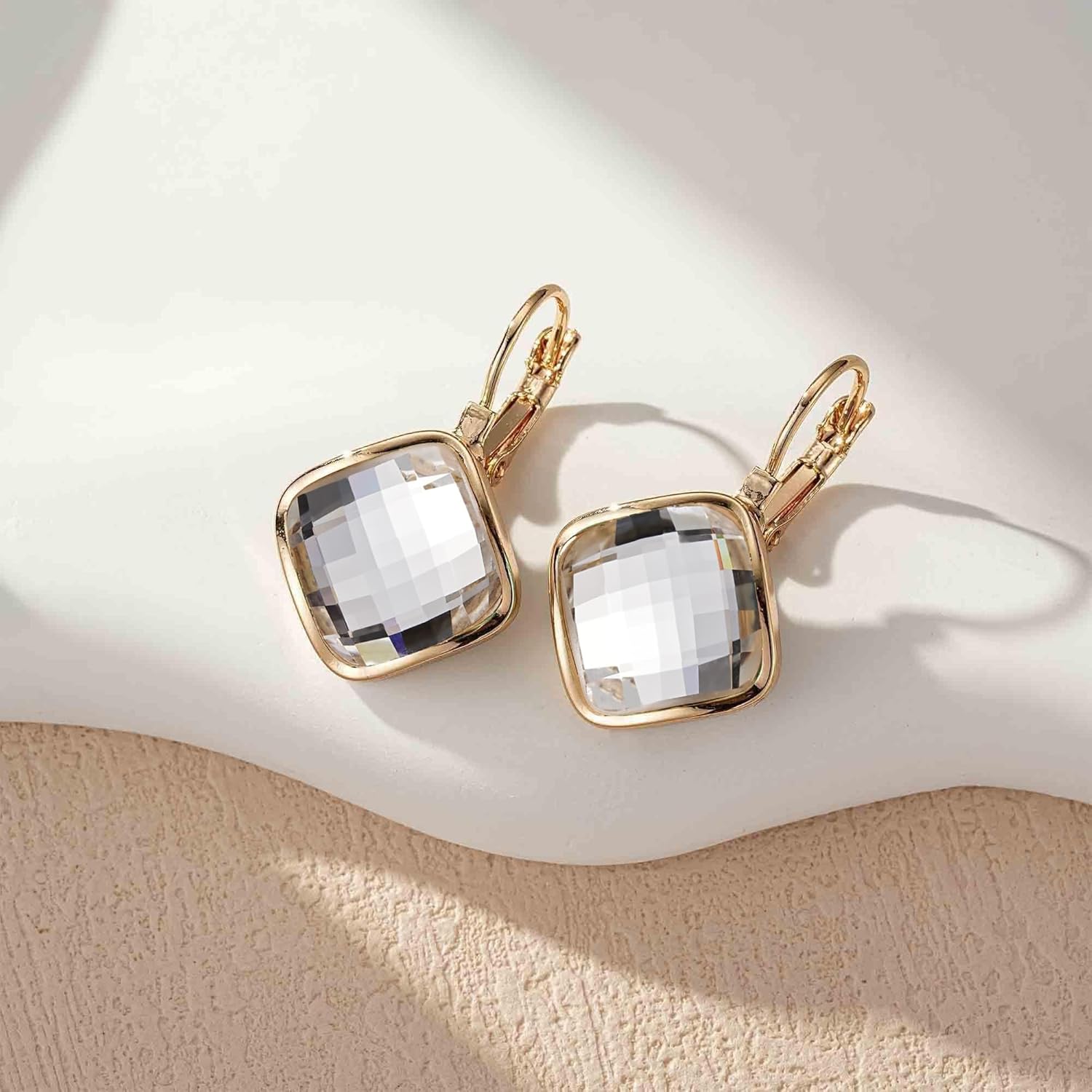 EVEVIC Austrian Crystal Square Dangle Drop Leverback Earrings for Women Fashion 14K Gold Plated Jewelry Gifts for Anniversary - Image 5