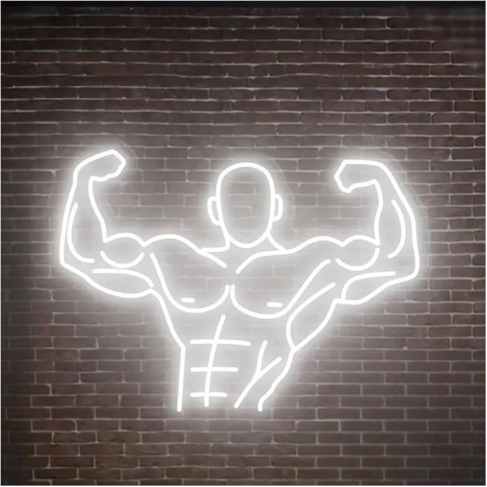 Segno di luce al neon Insegna al neon a LED con scritta Muscle Men per la decorazione d'interni di palestra e fitness in casa, 60 cm(Bianco)