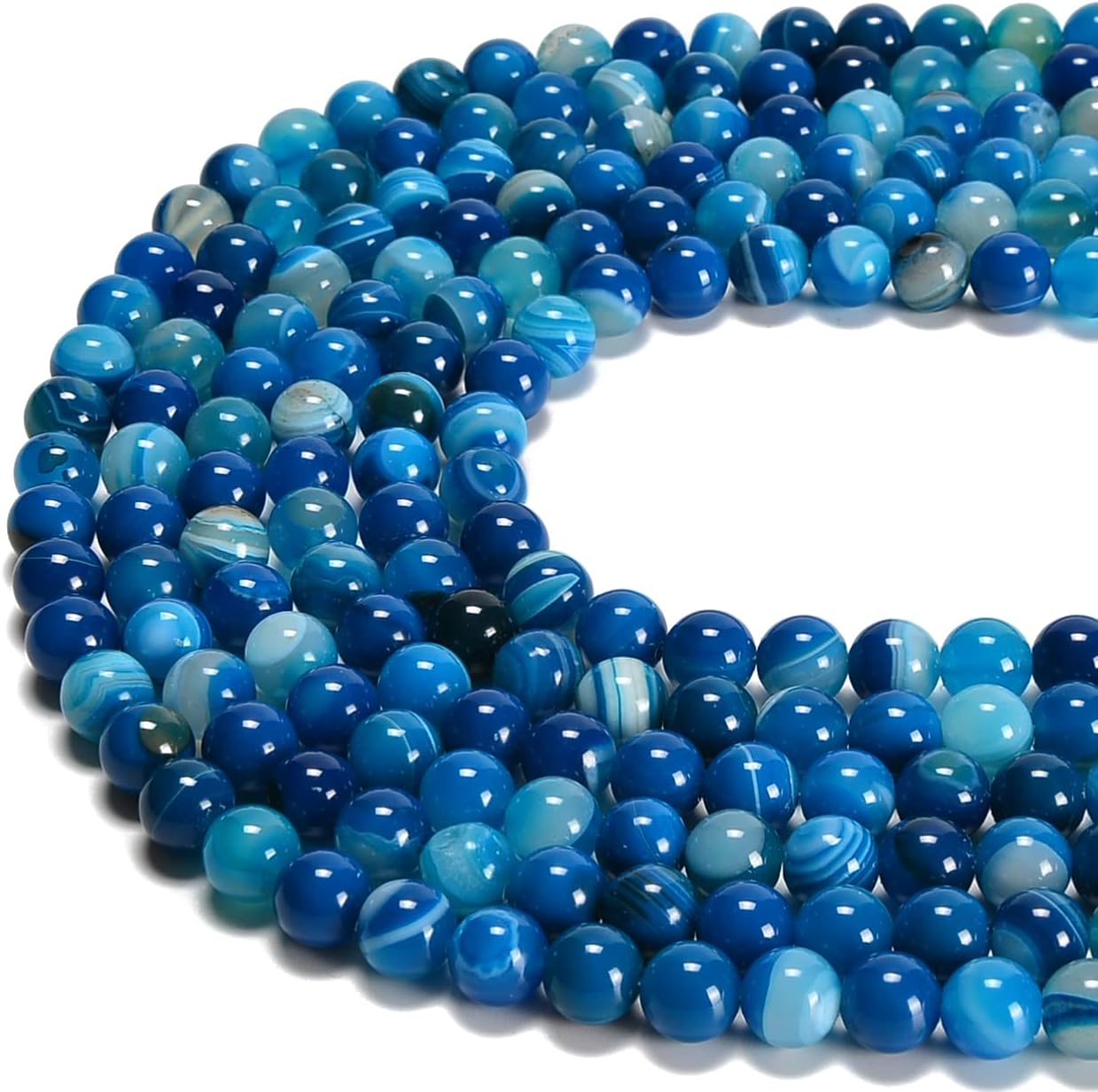 6mm Blue Stripe Agate Smooth Round Natural Gematone Loose Beads for Jewelry Making DIY Findings 1 Strand 15"