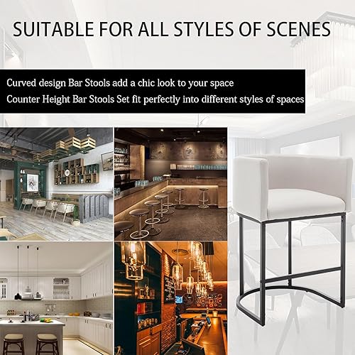 Miniatura 6 de Juego de 3 taburetes de bar modernos con respaldo, sillas de bar con marcos de metal, taburetes de bar tapizados para isla de cocina, pub, club