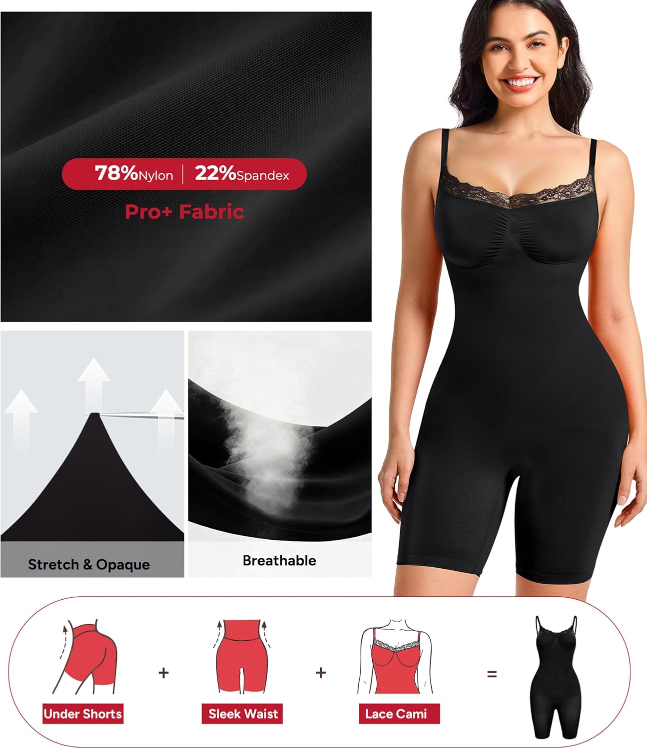 Nebility Shapewear Bodysuits for Women Tummy Control Body Shaper Seamless Waist Trainer Lace Body Suit - Image 5
