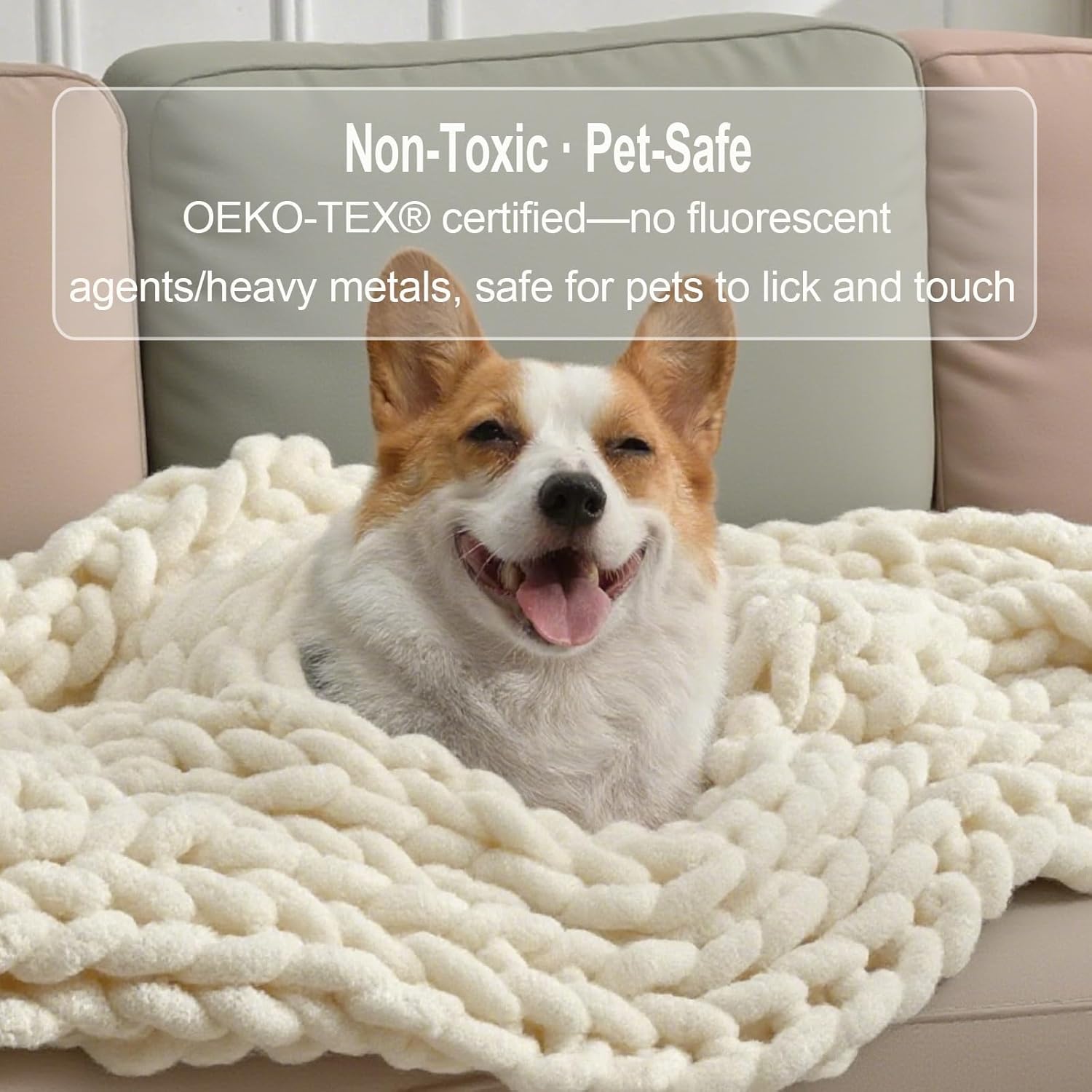 Chunky Knit Blanket Throw, Handmade Thick Cable Knit Crochet Blanket 50x60, White Soft Chenille Yarn Throw, Large Rope Knot Throw Blanket for Couch Home Decor