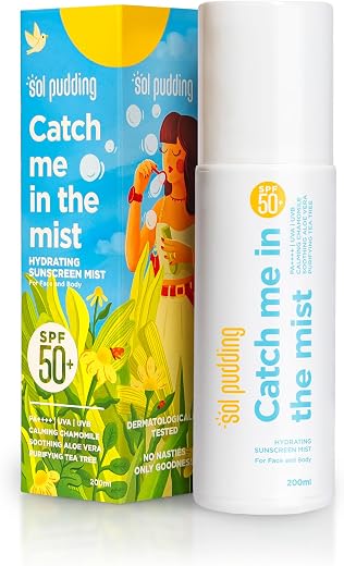 Sol Pudding Sunscreen Spray For Face and Body| SPF 50 PA++++| Broad Spectrum UVA/UVB| All Skin Types| Protects from Pollut...