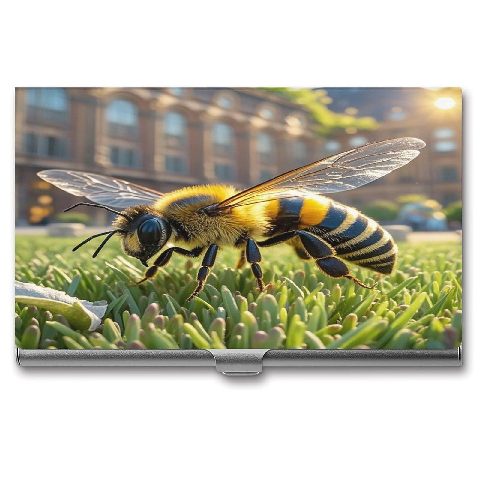 FekiLoot Bee on The Square Business Card Holder Aluminum Alloy Business Card Case Convenient to Carry Business Card Dispenser for Men Women