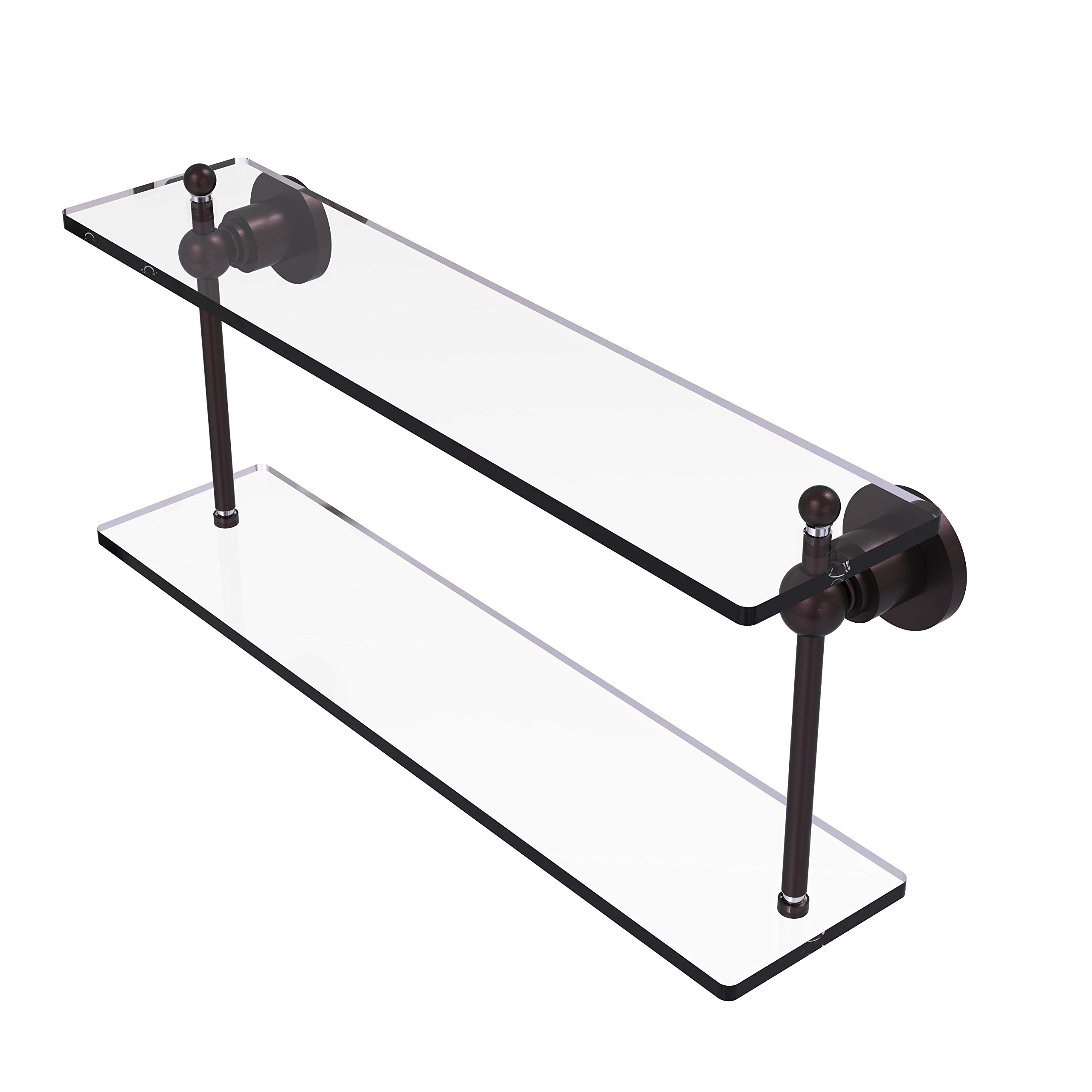 Allied Brass AP-2/22 Astor Place Collection 22 Inch Two Tiered Glass Shelf, Antique Bronze
