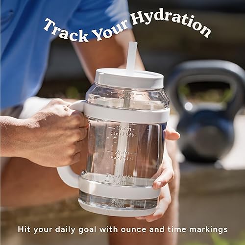 Miniatura 5 de REDUCE WaterDay - Jarra de agua de 80 onzas con marcas de tiempoonzas, popote a prueba de derrames, Tritan duradero, botella de agua grande
