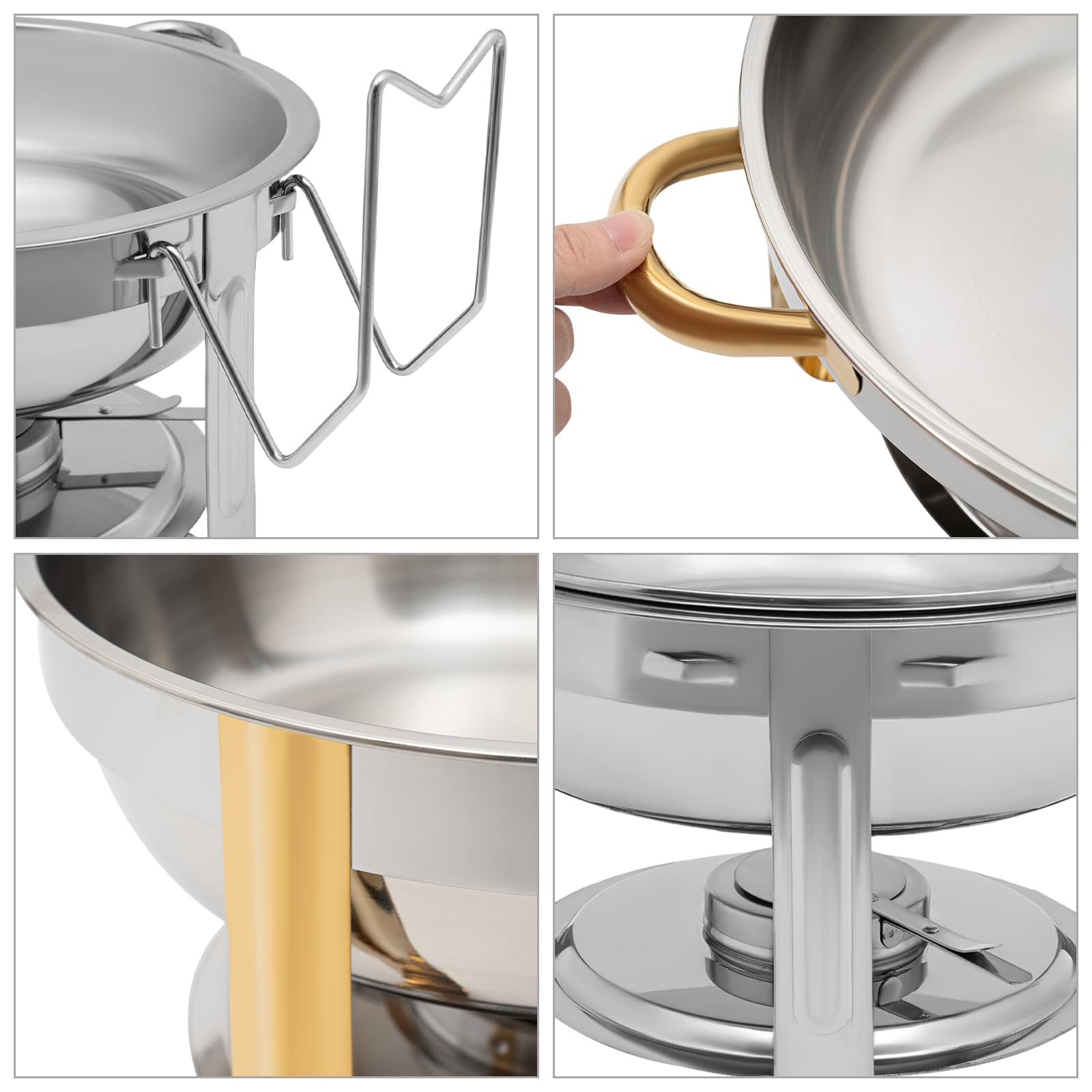5 Qt in acciaio inox Chafing Dish rotondo con coperchio in vetro, contenitore scaldavivande, contenitore per buffet catering gastro e feste (acciaio inox oro)