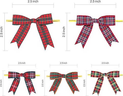 Miniatura 2 de Meseey 50 lazos de cinta de cuadros de Navidad con lazo torcido rojo y verde, lazos prefabricados para cesta de envoltura de regalos, boda, baby