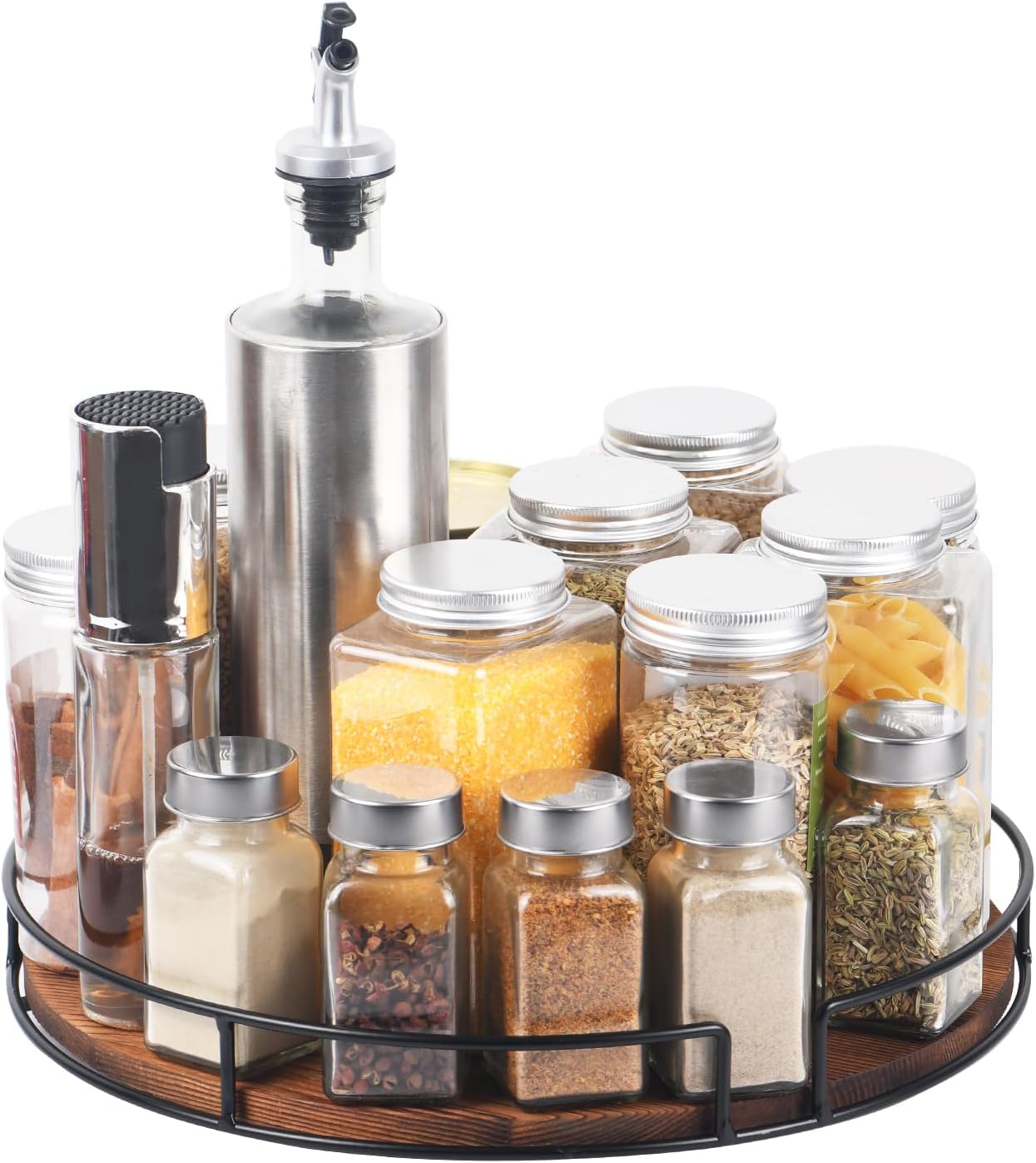 CoziPlan 12'' Lazy Susan Organizer - Non-Skid Wood Turntable Organizer for Cabinet, Pantry, Kitchen Countertop, Refrigerator, Spice Rack, Carbonized Black