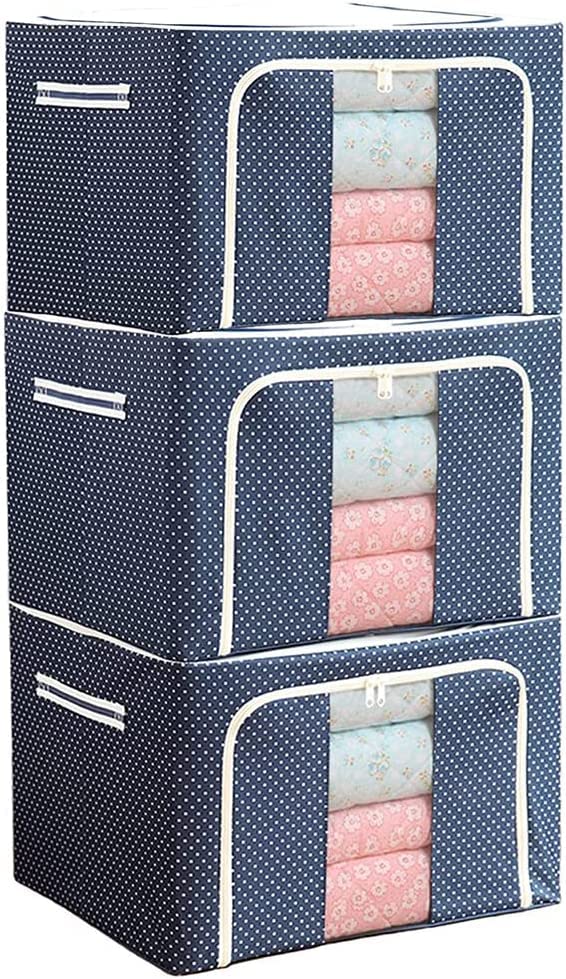 Image of Storage Box for clothes Cloth storage box wardrobe organizers (66 LTR Pack of 3, Blue Polka)