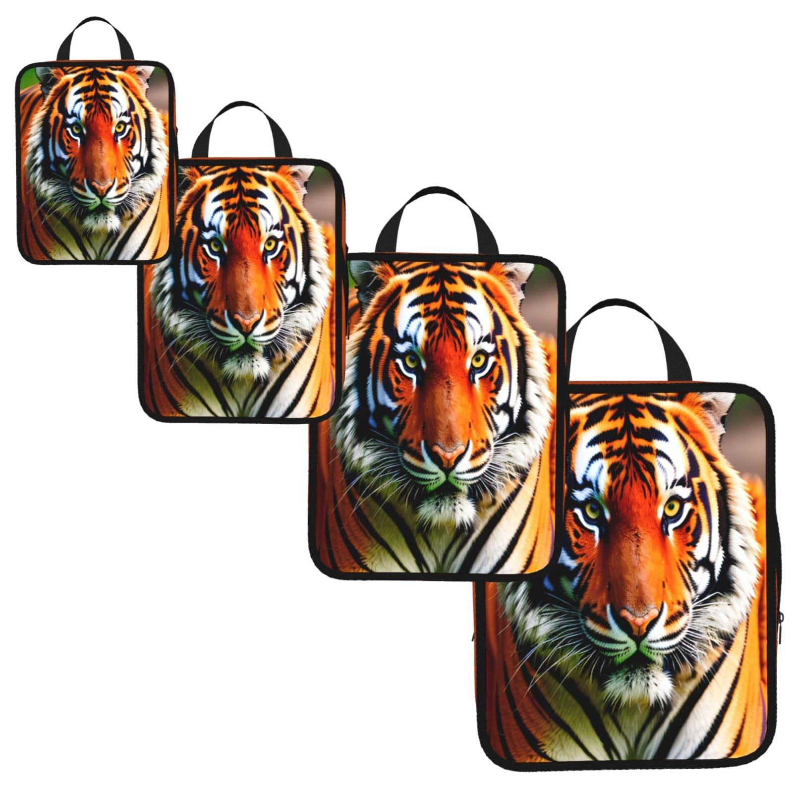 Tiger Stripes Orange Pattern Print 4 Set Compression Packing Cubes for Suitcases,Expandable Storage Bag Organizers