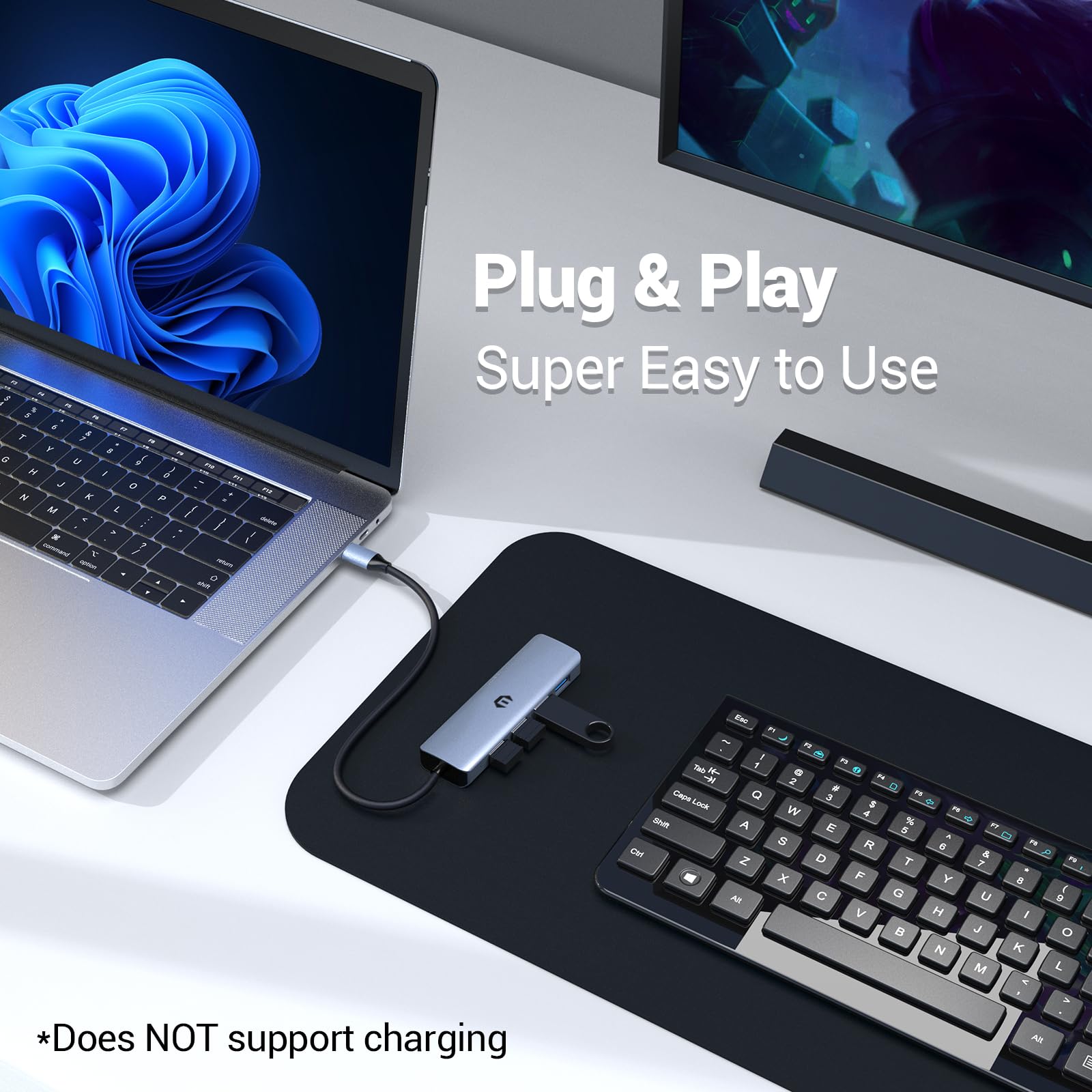 Hub USB 3.2, concentrador adaptador USB de 10 Gbps, concentrador de datos portátil ultra delgado con 4 puertos USB 3.2, cable de datos de 7.8 pulgadas para MacBook Pro/Air, iPad Pro/Air,