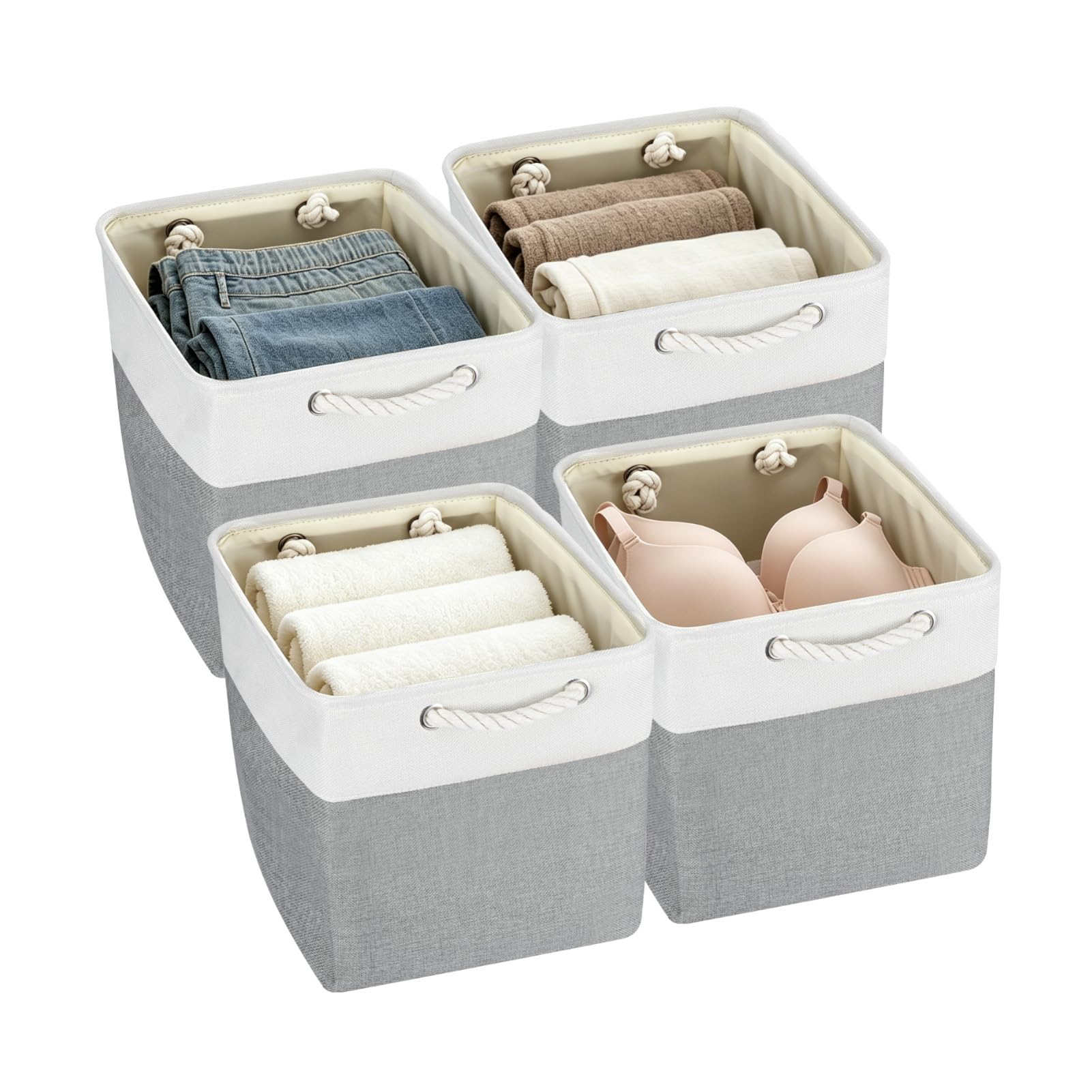 FERNVALE Foldable Storage Box Cube Storage Boxes Fabric Collapsible with Handles Foldable Closet Storage Basket for Closet Shelves Wardrobe Home Organization (Gray 4-Pack, 33x33x38cm)