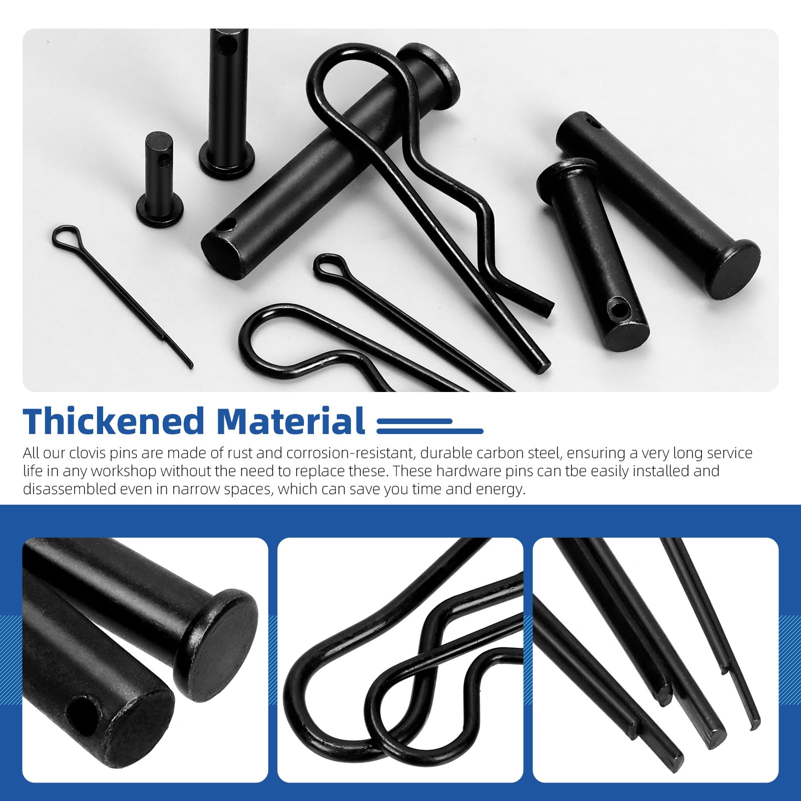 Glarks 100pcs 16 Sizes Clevis Pins with Cotter Pins and R Clips Set, Black - Image 4