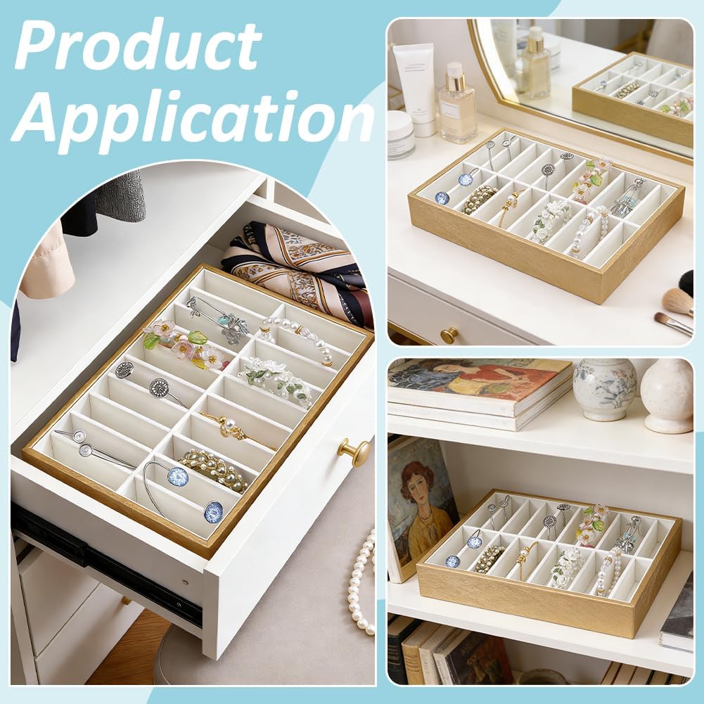 WADORN 20 Slots Bangle Display, PU Leather Bracelet Organizer Trays Bracelet Holder Display Rectangle Jewelry Bangle Storage Box for Dresser Home Storage Showcase Retail Show Exhibition, White