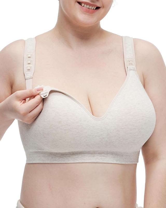 Sujetadores de lactancia de algodón Busty U.S. para corpiño de maternidad para amamantar | Para mamás tetonas, soporte de cobertura total, copas moldeadas acolchadas fijas sin cables, clips de lactancia ajustables, correas fijas, sueño