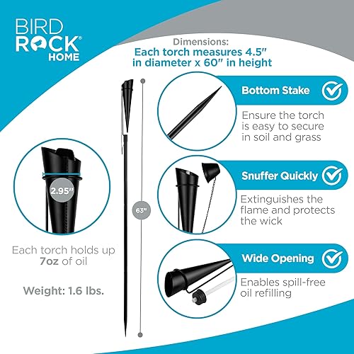 Vista 3 de BIRDROCK HOME Ibiza Torches - Citronela fácil de rellenar - Linterna de llama - Iluminación de patio trasero exterior - Lámpara de metal - Linterna