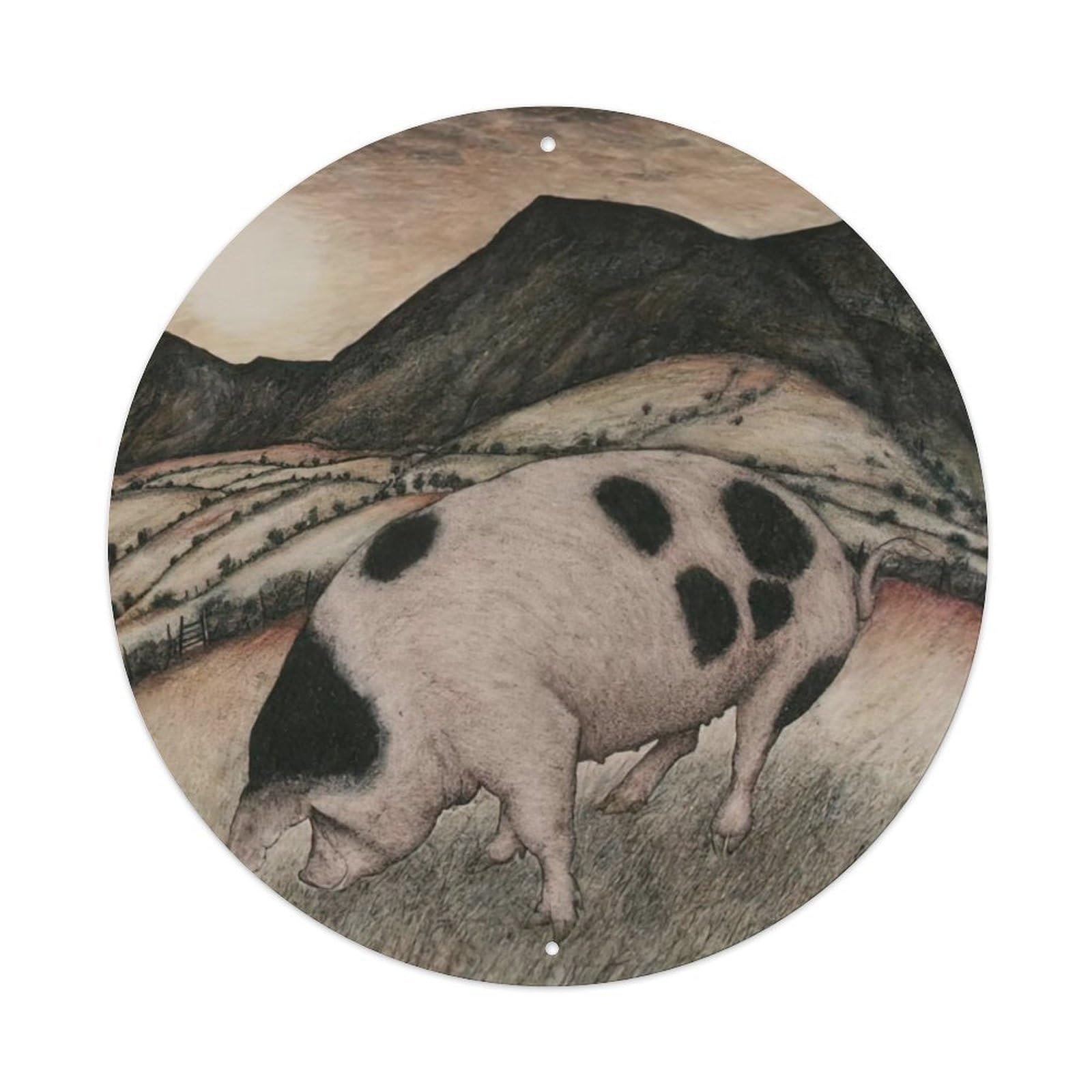 Animal Artwork Pig Eating Grass Vintage Metal Tin Sign Plaque Wall Decor for Cafe, Club Bar, Office, Garden Metal Poster 8x8Inch