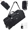 SUCIKORIO Tactical Travel Duffle Bag with Wheels and Handle 3 in 1 Large 85L XL Rolling Travelling Backpack Waterproof Oxford Carry On Hand Luggage Deployment Bags with Combination Padlock, Black