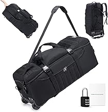 Military Wheeled Travel Bag 85L 3 in 1 Tactical XL Travel Backpack with 3 Digit Combination Padlock Waterproof Hand Luggage Cabin Airplane Large Cabin Suitcase, Black