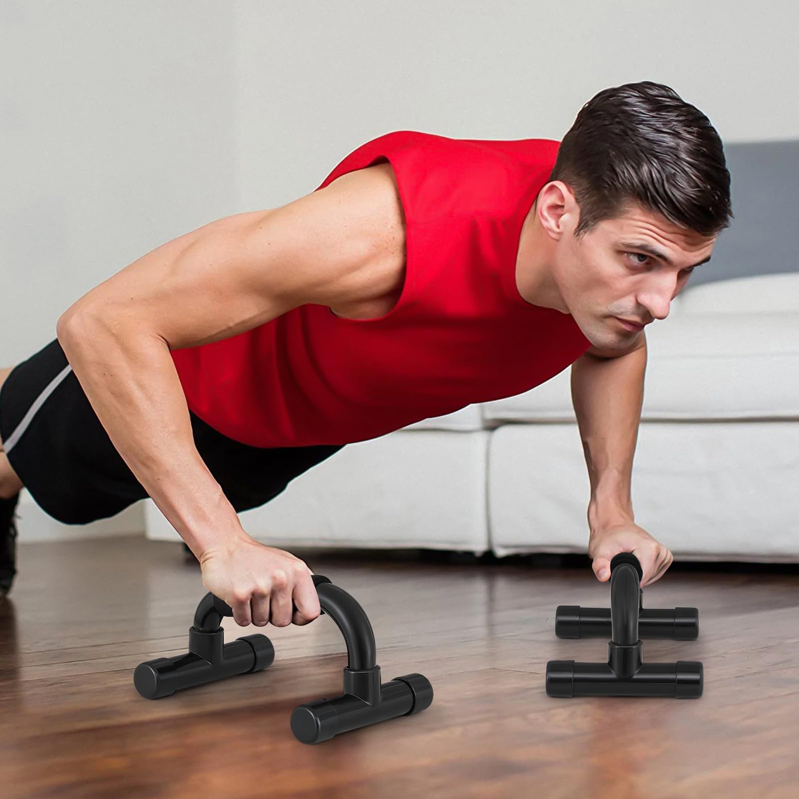 Generic 1 Pair Push Up Bars with Non-Slip Foam Grip and Base for Home Workout and Strength Training, 9