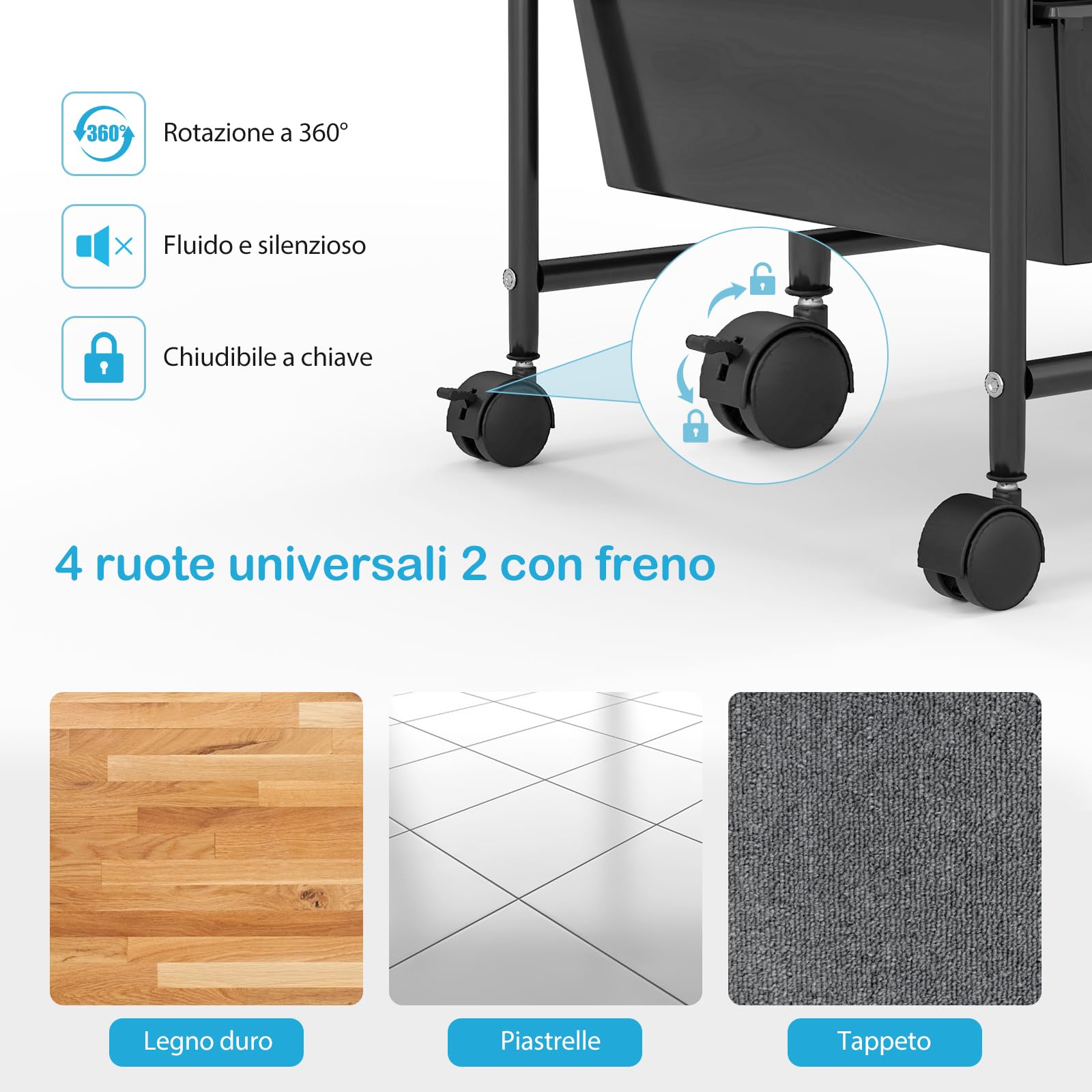 COSTWAY Carrello con 15 Cassetti Impilabili, Carrello di Stoccaggio con Ruote, Carello Portaoggetti per Casa e Ufficio, 63 x 37 x 87 cm (Nero 2)