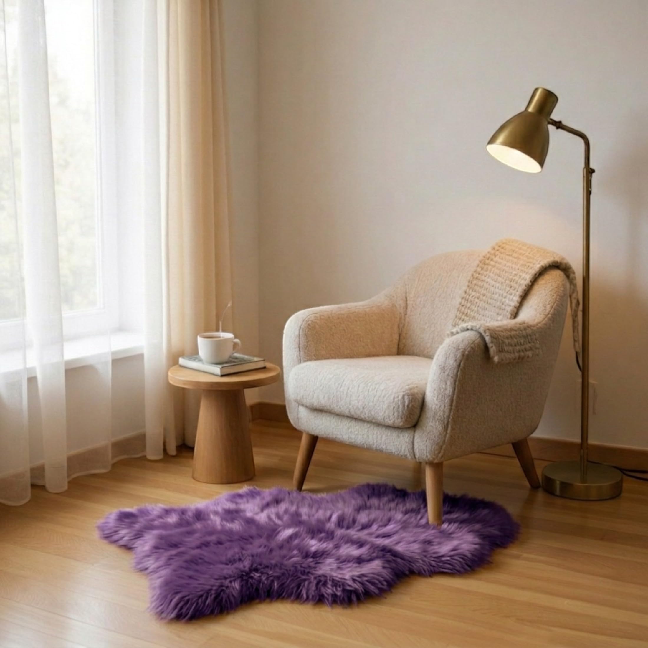Luxury Genuine Sheepskin Rug – 100% Real Wool Natural Soft Silky Fluffy Hide, Premium Sheepskin Throw for Bedroom, Sofa or Floor, Warm & Breathable Home Décor Accent (90 x 60 cm) (Violet)