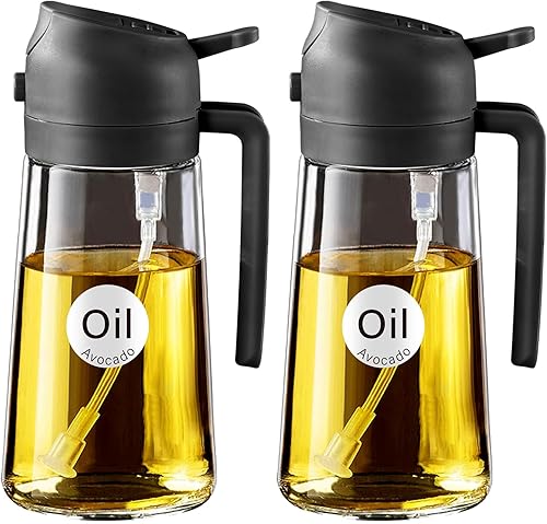 Miniatura 26 de YARRAMATE Pulverizador de aceite de oliva de vidrio de 16 oz/15.9 fl oz para cocinar con calcomanías, dispensador de aceite 2 en 1 para utensilios