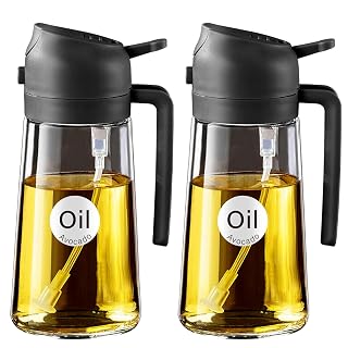 YARRAMATE 2 Stück 2 in 1 Sprühgerät für Speiseöl, 470 ml Sprühflasche, lebensmittelecht, Speiseölsprühgerät, hochwertiges Ölsprühgerät, Heißluftfritteuse Sprühgerät (Schwarz & Schwarz) - Amazon product rated Grade A