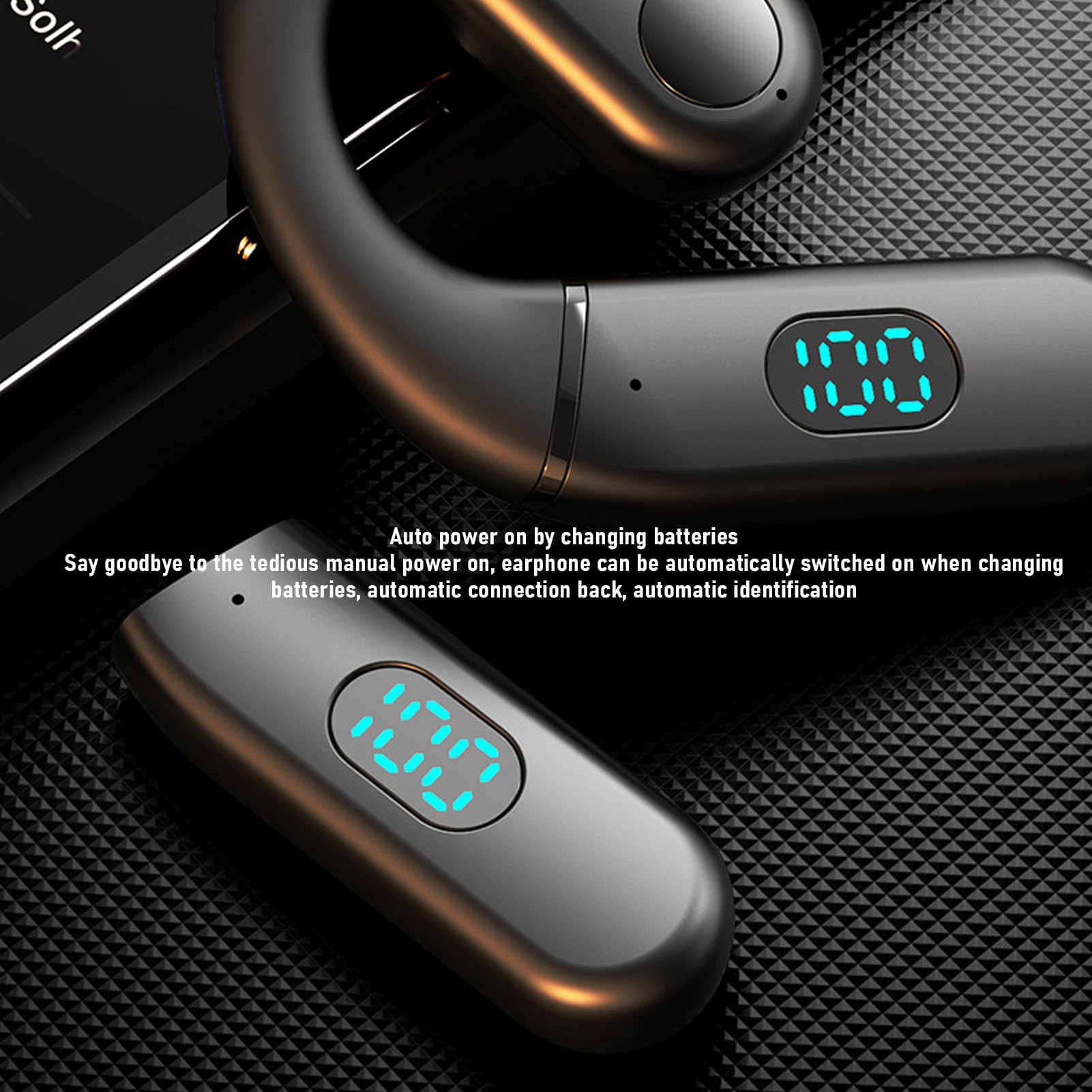 VBESTLIFE Auricolare Bluetooth a Orecchio Singolo, Conduzione Ossea BT V5.5 Auricolare con Cancellazione del Rumore, Microfono Ruotabile a 180 °, Riproduzione di 30 Ore, per lo Sport, Guida