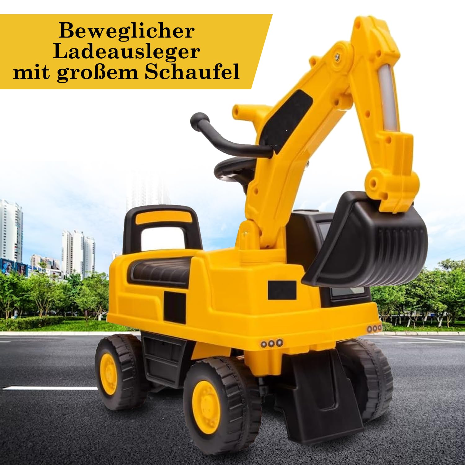 COIL Ride-On Auto, Mobiles Fahrzeug für Kinder ab 12 Monaten, COIL Rutschauto, Rutscher, Rutschfahrzeug, mobiles Fahrzeug, Lenkrad mit Geräuschen, Sandspielzeug, Großbagger/-lader,